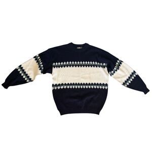 Vintage Sears Acrylic Sweater Mens Size XL 90s Blue White Nordic Argyle